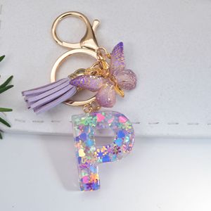 Thời Trang Bảng Chữ Cái Ban Đầu Thư Keychain Tua Bướm Mặt Dây Chuyền Vòng Chìa Khóa Cho Ví Túi Xách Phụ Nữ Cô Gái - Product Image 6