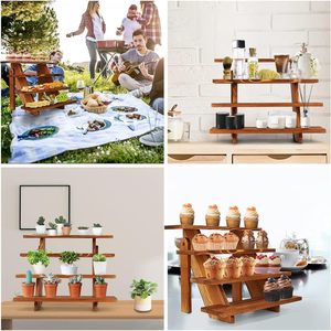 Multi Layer Wooden Serving Tray 4 Tier Desktop Storage Rack For Snacks Cake Tea Party Restaurant Use - Product Image 1