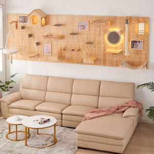 Marco de escalada de pared sin agujeros de madera maciza de árbol de gato moderno de lujo con trampolín integrado y nido embalado en cartón - Product Image 3