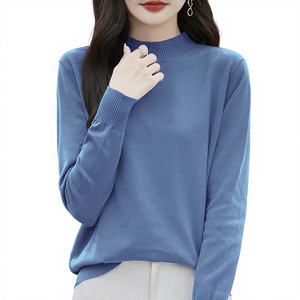 <span class=keywords><strong>Pull</strong></span> en maille à col montant en coton à motif uni, style coréen, épaisseur standard, coupe ample, manches longues, pour <span class=keywords><strong>femme</strong></span> - Product Image 1