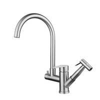 Robinet de cuisine chaud/froid Kaiping en acier inoxydable 304, finition brossée, avec douchette rotative à 360 degrés et cartouche céramique