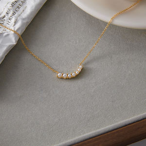 J & D 18K PVD Chapado en oro Collar de acero inoxidable Collar de moda elegante de cristal Perla Sonrisa Colgante Collar - Product Image 5