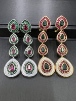 Anting Pernikahan Mewah Terlaris Perhiasan Pengantin Fashion Zirconia Ruby Anting Batu Bentuk Tetesan Air Hadiah Pesta Anting Tetesan Air.