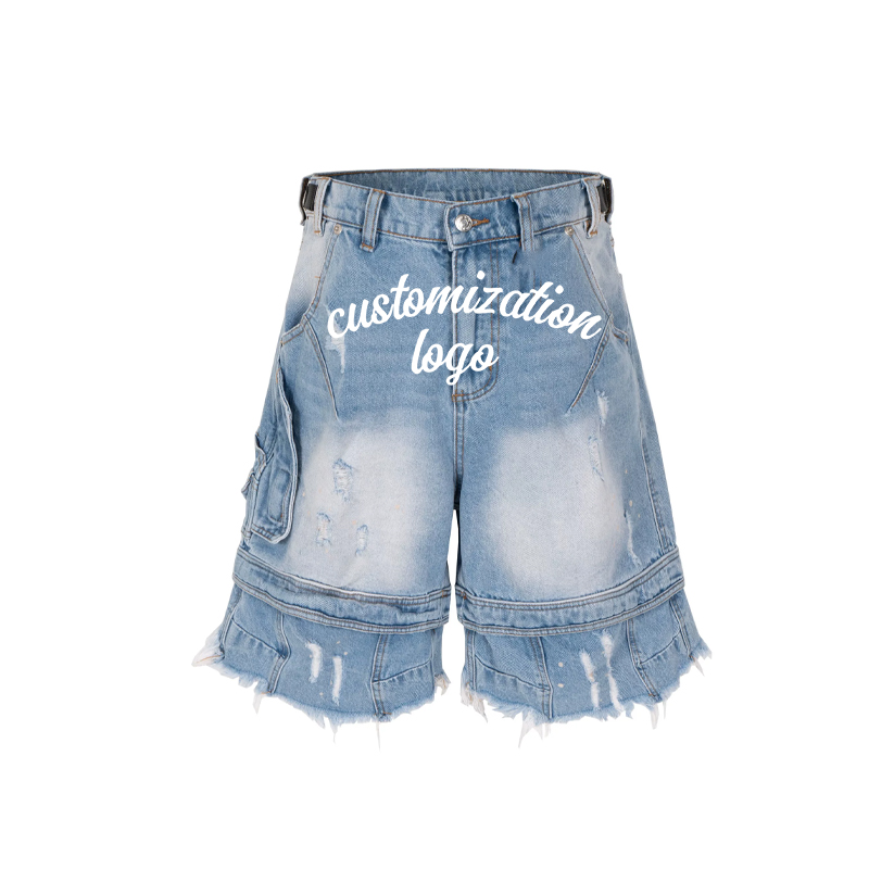 Buy Damaged Denim Shorts Wide Leg Ripped Design | Alibaba.com