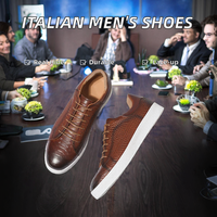 Sneakers plates pour homme en cuir de vachette italien de qualité supérieure, en cuir véritable, fabriquées à la main, fermeture à lacets, pour les occasions professionnelles et décontractées