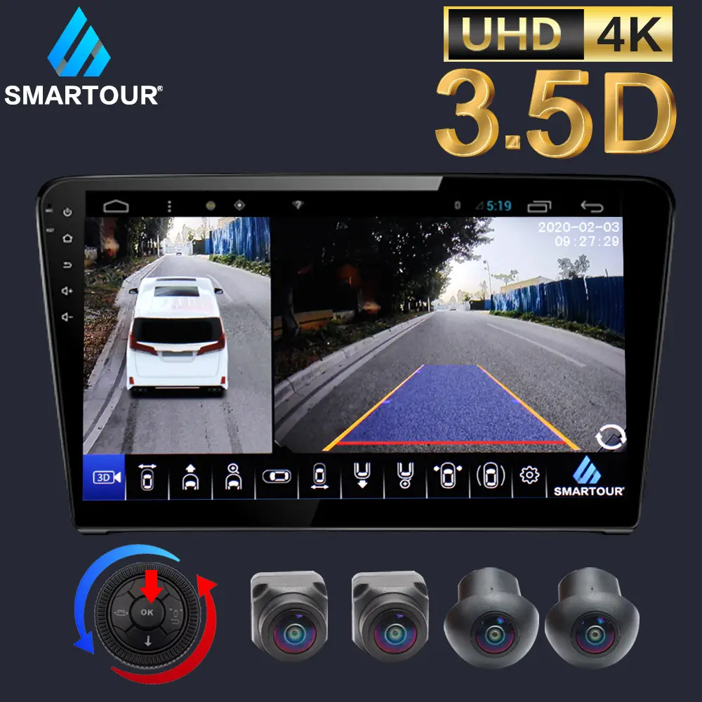 Smartour AHD 360 Sistema de cámara de coche Cámaras Aparcamiento de coche Vista envolvente Grabadora de vídeo 4CH DVR para Alpha