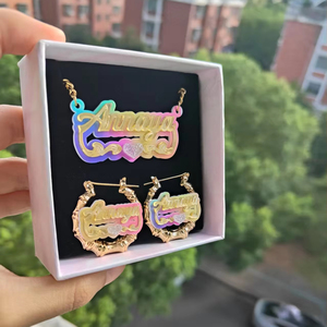 다채로운 아크릴 이름 세트 개인화 된 명판 귀걸이 블링 알파벳 목걸이 사용자 정의 이름 보석 패션 보석 세트 - Product Image 1