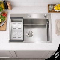 Évier de cuisine commercial OEM de haute qualité en acier inoxydable 304/201, fait main, à cuve unique, avec drain, sans robinet