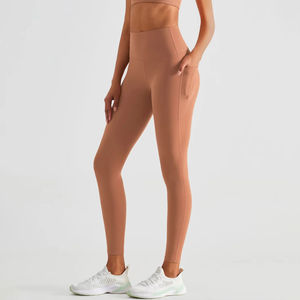 Mallas activas de gimnasio con control de barriga de cintura alta de colores sólidos para mujer, mallas de Yoga con bolsillos laterales - Product Image 6