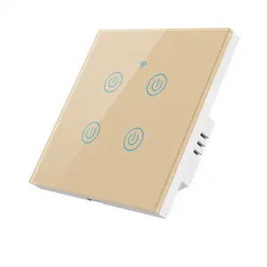 EU UK 1 / 2 / 3/4 Gang Tuya Touch Light Switch Tuya Control Wireless Remote Control Wifi No Neutral Smart Life APP Switch