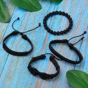 Vintage Unisex Women Men Black Bead PU <b>Leather</b> Trendy Feather Crystal Rhinestone Hollow Triangle Multi Layer Engagement <b>Bracelet</b> - Product Image 3