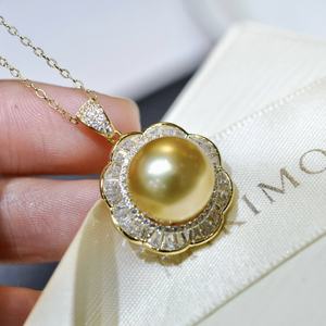 Pendentif en perles d'or riche et prospère 11-12 mm Argent pur incrusté d'or brillant riche Livré avec une chaîne en argent Collier de perles - Product Image 1