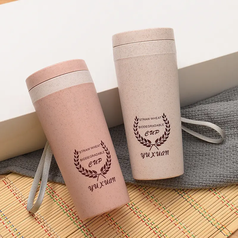 Portable Home Office Sports Travel Cup Double Layer 300ml Wheat Straw Bottle