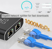Gigabit Ethernet Splitter 1 ke 2 kecepatan tinggi 1000Mbps LAN RJ45 Ethernet Switch dengan USB C kabel listrik untuk Cat5/5e/6/7/8 kabel