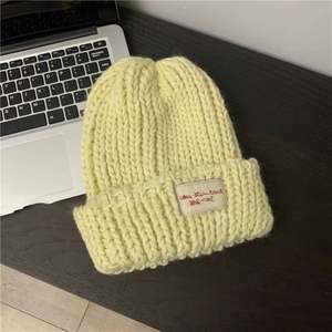 Bonnet en laine tricotée bleu pour femme, patch 2026, hiver, protection des oreilles, bonnet beanie - Product Image 6