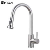 Robinet de cuisine européen Pistolet métal gris acier inoxydable mitigeur d'eau chaude et froide Robinet d'évier à tirette pour cuisine