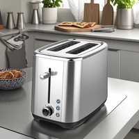 Grille-pain électrique en acier inoxydable 850W à 2 tranches avec fonction de réchauffement et de décongélation