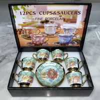 Ensemble de 12 tasses à café et soucoupes en porcelaine classique avec bordure dorée, écologiques, 200 ml, pour hôtel, cadeau de mariage, vente en gros