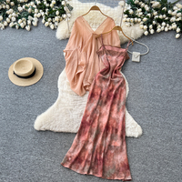 Ensemble 2 pièces pour femme style vacances d'été : Robe longue à fines bretelles avec paréo ample à nouer devant