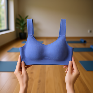 Mx29205456705cqic Sujetador deportivo de soporte medio, sin aros, con tirantes ajustables, cuello redondo de spandex, para yoga, gimnasio, mujeres adultas - Product Image 2