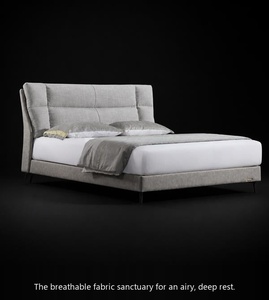 Lit King Size en Tissu Texturé de Luxe Moderne et Durable avec Rembourrage Respirant et Base Stable pour Projets d'Appartements Haut de Gamme - Product Image 1