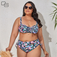 Sexy Plus Size Bikini Tankini Zwempak met Bandjes, Meerkleurige Print, Logo Vooraan, 100% Polyester