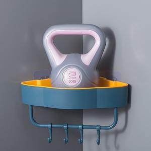 Estante de baño triangular de estilo nórdico, montado en la pared, 50x30 cm, beige, duradero, con ganchos para ahorrar espacio. - Product Image 2