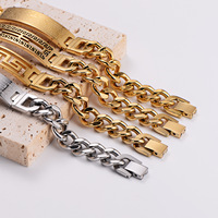 Nouveauté 2026 Bracelet chaîne cubaine en acier inoxydable haut de gamme plaqué or 18 carats pour homme, avec motif mural ajouré et breloque barre