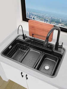 Edelstahl-Küchenspüle Einbecken Waschen handgefertigtes Küchenspüle-Wasserfall mit Wasserhahn unterhalb von Montage-Spülen