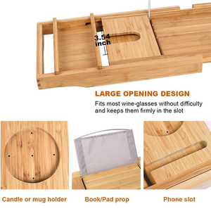 Bandeja de Bañera de Bambú Premium WDF, Bandeja de Baño Extensible de Lujo para Bañera con Soporte para Copas de Vino <span class=keywords><strong>y</strong></span> Soporte para Libros, Duradera <span class=keywords><strong>y</strong></span> Profesional - Product Image 5