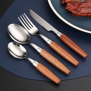 Sapele Wood Handle 304 Stainless Steel <b>Knife</b> <b>Fork</b> <b>Spoon</b> <b>Set</b> Solid Wood Handle Hotel Cutlery 3 Piece <b>Set</b> - Product Image 3