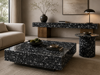 Dalles de marbre noir Seashells avec motif fossile pour îlots de cuisine, plans de travail, tables à manger, revêtements de sol et grands panneaux muraux