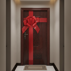 Fiocco Natalizio in Plastica Rossa Grande per Decorazione Porta d'Ingresso, Nastro Festivo Gigante a Prezzo di Fabbrica - Product Image 1