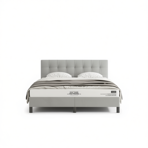 โครงเตียงหุ้มเบาะสีเทาอ่อนพร้อมหัวเตียง ดีไซน์ผ้าทันสมัย โครงไม้ เฟอร์นิเจอร์ห้องนอนขนาดเต็ม - Product Image 1