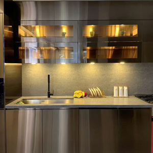 Armoires de cuisine modulaires en acier inoxydable PVD or rose durable avec un design moderne et un grand espace de rangement pour appartement et villa - Product Image 1