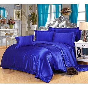 Drap plat en satin de soie bleu royal, couleur unie, respirant, style classique, usage domestique, adulte, toutes saisons - Product Image 1