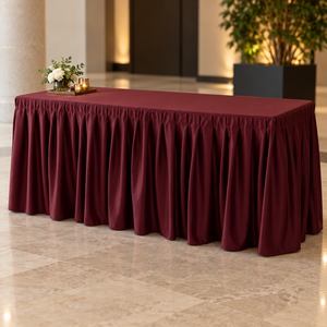 Cubierta de Mesa Plisada Scuba con Tela Resistente a las Manchas y Colores Personalizados para Recepciones Corporativas y Adquisición de Espacios - Product Image 1