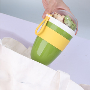 B166 450ml PP Récipient de préparation de repas avec couvercle rabattable Cuillère intégrée Passe au lave-vaisselle Boîte à lunch ronde - Product Image 4
