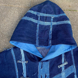 Custom Hearts 555 连帽衫 1.1 牛仔拼接仿旧破洞男士连帽衫 运动衫 必备连帽衫 - Product Image 3