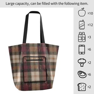 Plaid Tote <b>Bag</b> Shoulder Shopper <b>Bag</b> with Zipper Pocket Reusable Carryall for Grocery Travel Daily Use - Product Image 4