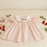Charmante Robe Courte d'Été pour Filles, Coupe Trapèze, Broderie Fraise, Col Rond, Tissu Coton Doux et Respirant, Mignonne