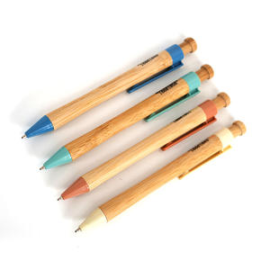 Stylo à bille en bois de bambou rétractable avec impression personnalisée du logo - Product Image 1