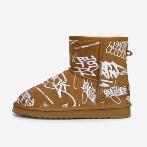 Tùy Chỉnh Của Phụ Nữ Thời Trang Cổ Điển Graffiti Nhỏ Mắt Cá Chân Len Bò Da Lộn Tuyết Ngắn Úc Da Cừu Lông Khởi Động - Product Image 3