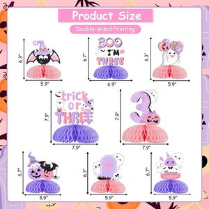 8 pièces de décorations d'Halloween pour le 3ème anniversaire, thème Trick or Treat rose et violet - Product Image 2