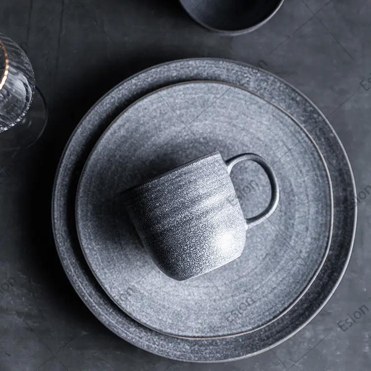 Keramik Matt Piring Makan Hitam Set Harga 2021 Model Baru Porselen Set Makan Malam Restoran Celah Makan