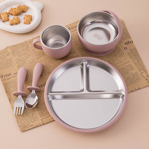 Baby Food Grade Silicone Stainless Feeding Set with Divided Suction Plate <b>Cutlery</b> Mug Toddler Food Container <b>Kids</b> Dining - Product Image 2