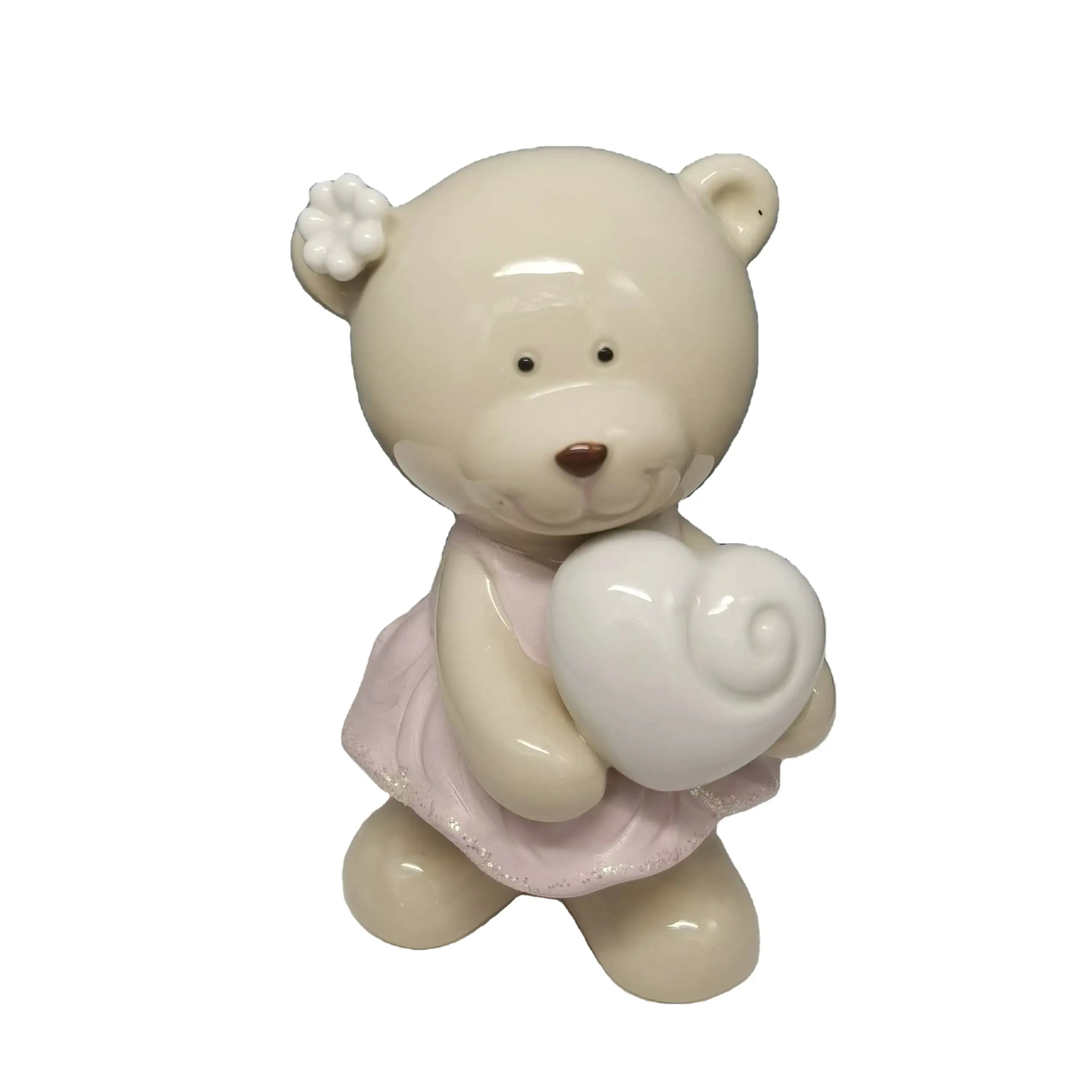 statue ceramic little for sale porcelain craft folk Enamel art style girl bear taking heart style