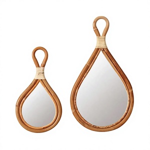 Hot Selling Rattan Bohemian Shape Bathroom Mirror Natural Safe <b>Wicker</b> Pattern Home <b>Decor</b> <b>Wall</b> Mirror Box - Product Image 1