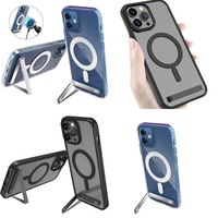 Casing Magnetik Transparan dengan Penyangga untuk iPhone 16 Pro Max 17 Air 15 14 13 12 11 Plus, Casing Anti Benturan Dropshipping