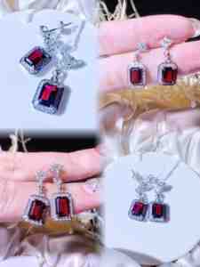 أقراط فضية عيار 925 بقطع أشر من حجر الجارنت، أقراط فاخرة هندسية مرصعة بالزركون، أقراط أنيقة للجنسين، هدية مثالية للحفلات والزفاف - Product Image 5